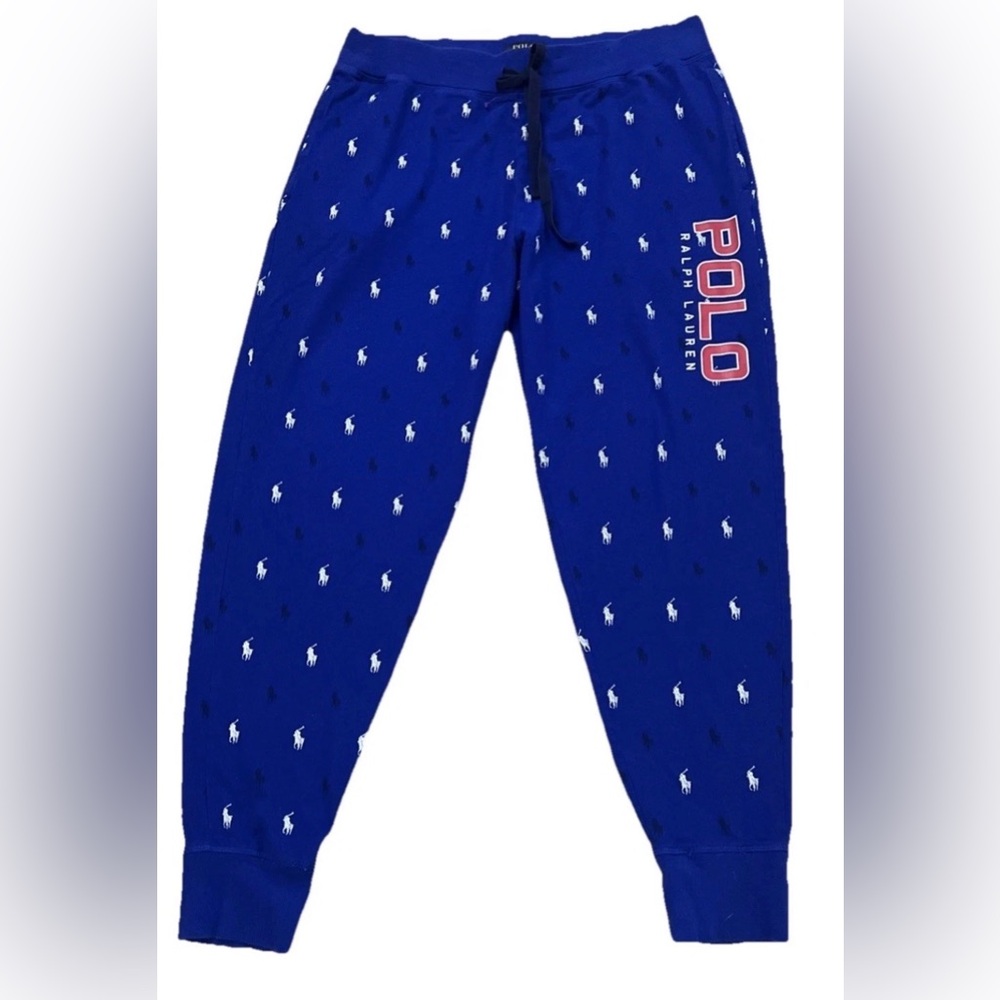 Polo Ralph Lauren Men's Blue Ponies print w/logo Cotton Sleepwear Jogger LG EUC